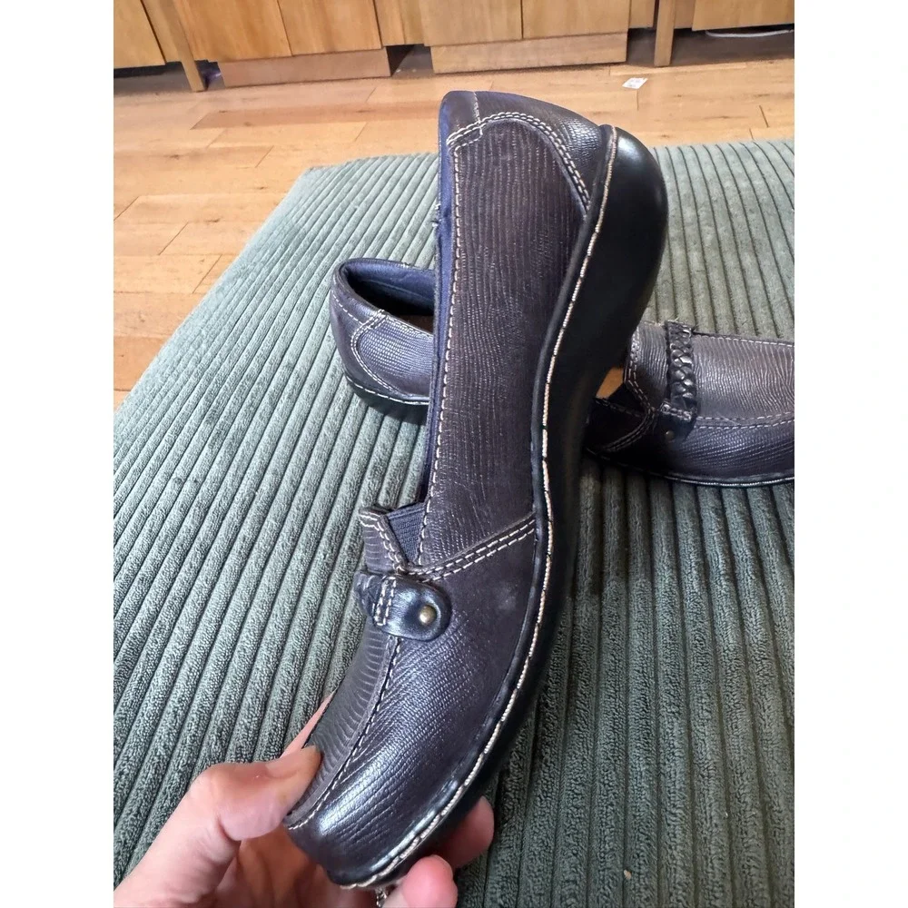 Clarks Bendables Leather Loafers‎ Women's Slip On Comfort Shoes Braided Detail